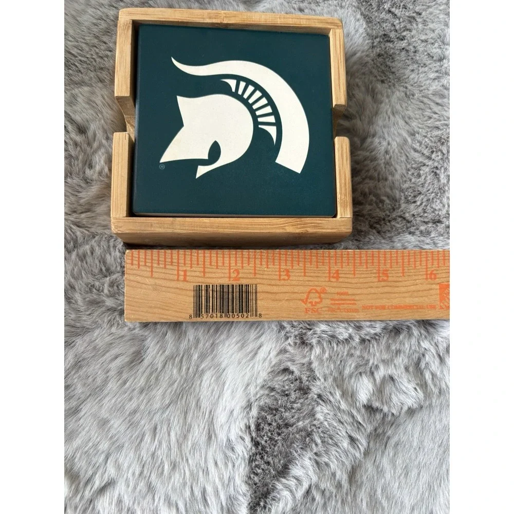 Set of 4 drink coasters michigan state spartans with holder